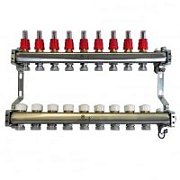 Коллекторный блок Gekon для тепл.пола 1"x3/4"EU отв.-9, с воздухоотводчиками и сливными клапанами