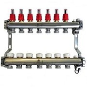 Коллекторный блок Gekon для тепл.пола 1"x3/4"EU отв.-7, с воздухоотводчиками и сливными клапанами